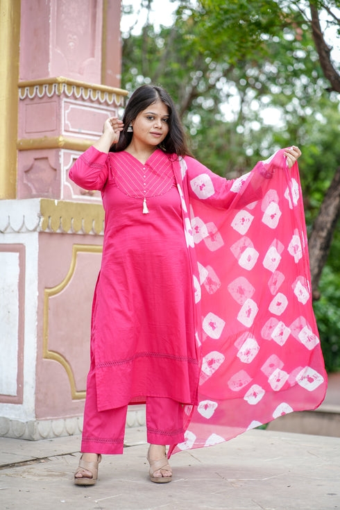 Elegant Solid Straight Pink Suit Set with Tassel Detail
